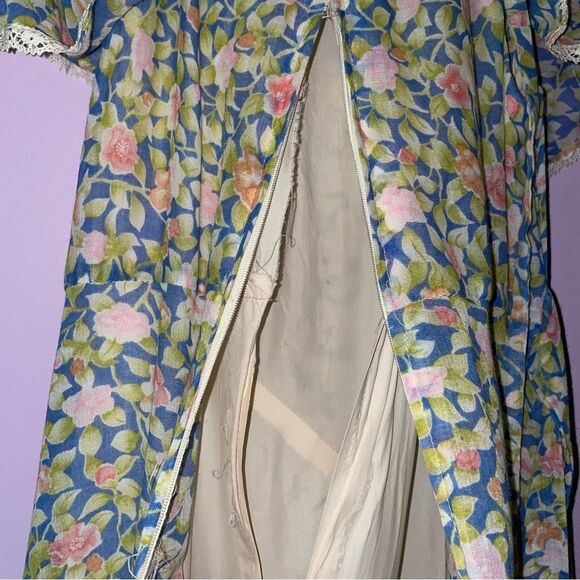 Camela of California S Maxi Dress 70s Ball Gown Blue Ditsy Floral Ruffle Boho - Picture 10 of 10